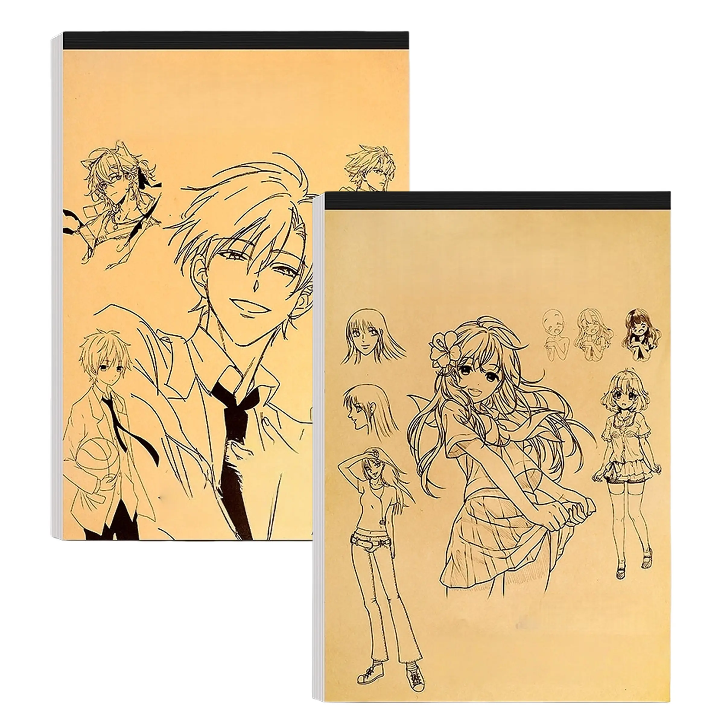 2 PCS Beginner'S Guide to Line Drawing Featuring Anime Characters, with Easy Hand-Drawn Outlines, Art Sketchbooks. It Offers Practice for Tracing Techniques And Color Mixing Materials, Essential for Artists And Fans!
