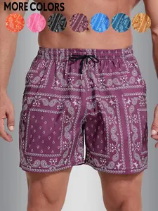 Men's Paisley Print Bandana Shorts, Loose Casual Fashion Comfy Beach Shorts for Summer, Men's Bottoms for Daily Wear