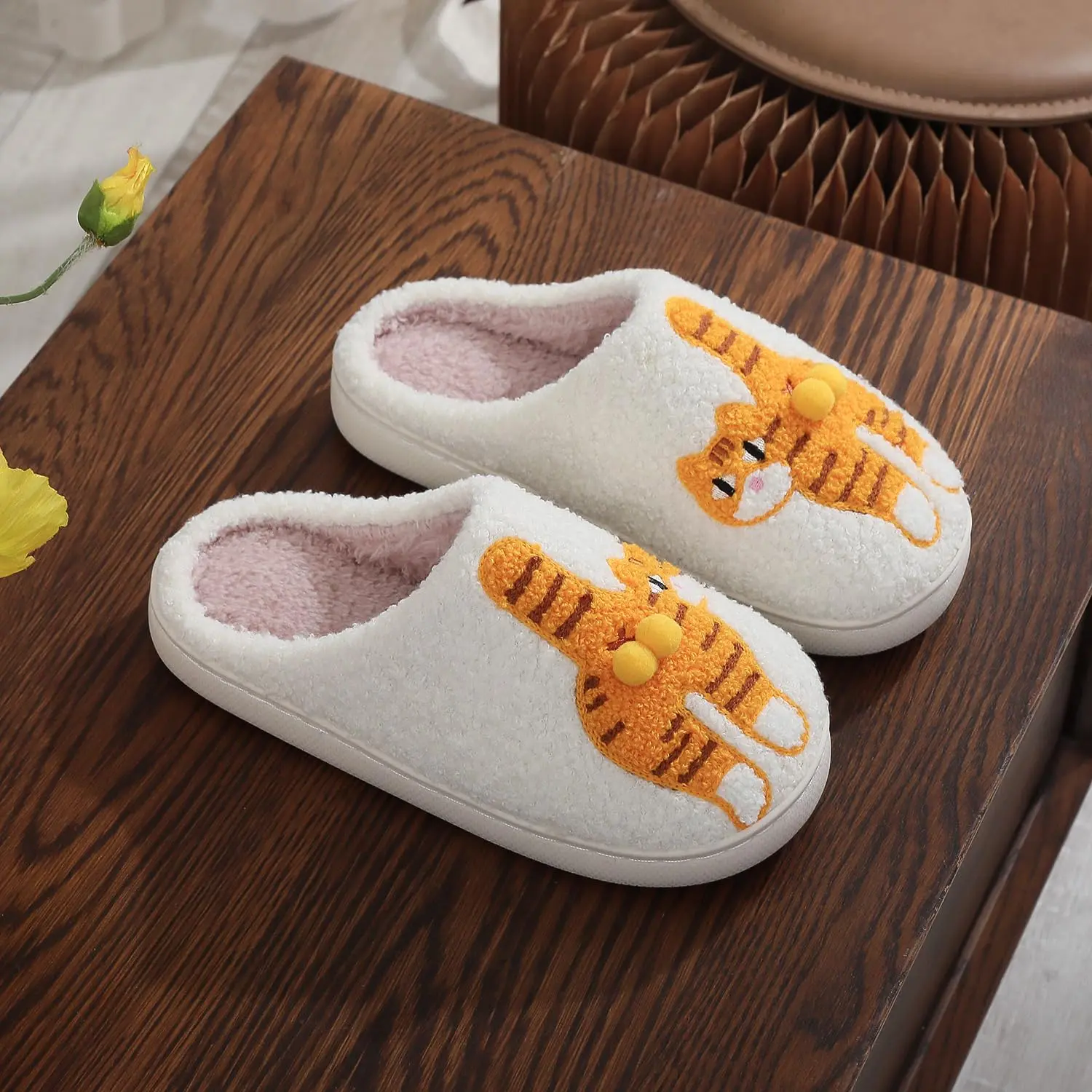 Women's Cute Pet Lover Slippers - Round Toe, Soft Cotton Fuzzy Plush Cat & Dog House Shoes, Anti-Slip Indoor Wear Slides for Bedroom Gifts, Slippers For Women, Tpr Sole, Cooking, Cleaning, Corgi, Animal Print