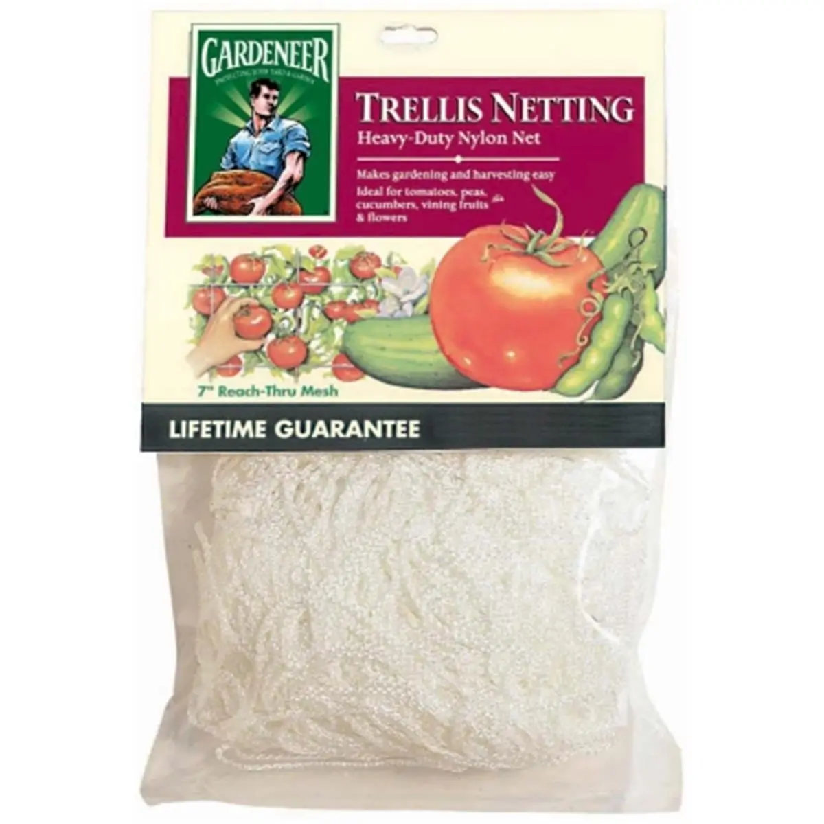 Dalen Products Heavy-Duty Nylon Outdoor Fruit & Vegetable Vine Support Trellis Netting, 5x15 ft Size, 12-Cards-Per-Clip Strips Set, Lifetime Durability