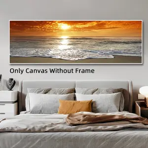 Unframed Vibrant Sunset Beach Canvas Poster, Scandinavian Style Panorama Wall Art, Beach Theme, Aesthetic Room Decor, Wall Picture for Living Room, Bedroom, Dorm, Ornaments