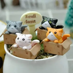 Cute Resin Cat Box Figurines Set of 4, Indoor Desktop Holiday Decorations, Unique Home Accessories for Festive Season, Cute Collectible Figurines