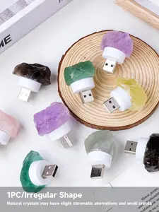 Natural Crystal Stone USB Night Light, Creative Ambiance Lamp, Mini Pluggable Nightlight for Bedroom Bedside, Decorative Items, Indoor Lighting
