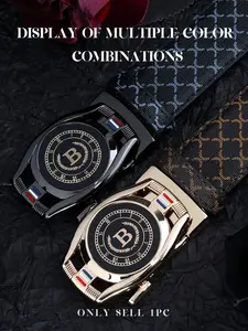 New Business Men's Universal Automatic Secure Metal Buckle Waist Belt, Letter Print Body, Commuter Daily Wear, Versatile Street Style, Fashion Belt