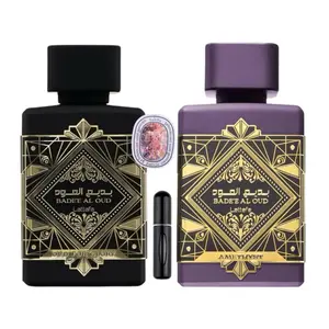 Lattafa Badee Al Oud Amethyst + Oud For Glory EDP 100ml Spray Bundle 5ml refillable perfume bottle with scented car