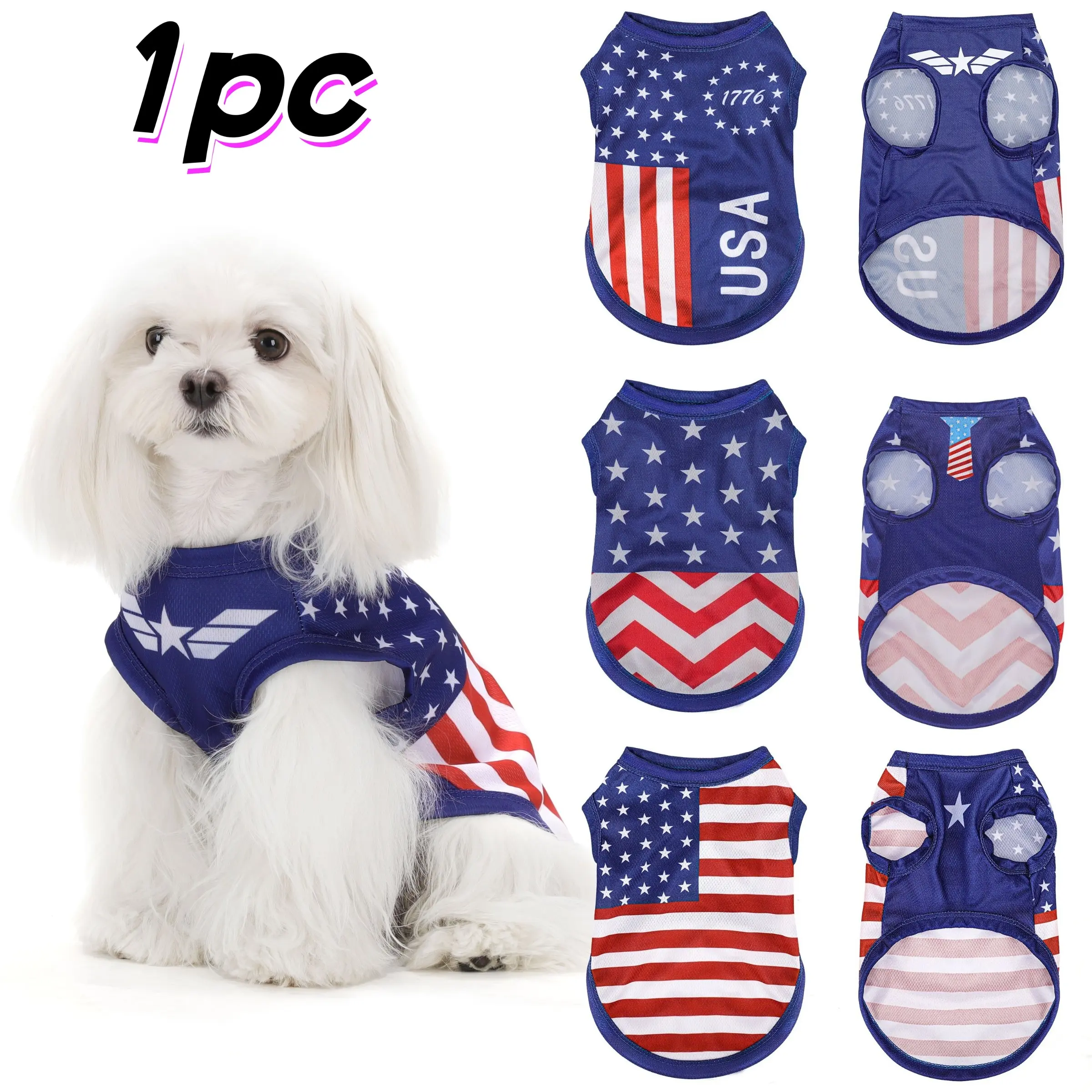 American Flag Dog Vest, Breathable Mesh Soft Lightweight, Small Dogs Poodle Patriotic Summer Puppy Clothes, Pet Clothing for Spring and Summer