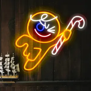 Gingerbread Man Neon Sign, Christmas Neon Sign, Christmas Decor LED Light, USB Wall Light, Bar Counter, Living Room Decoration, Suitable for Winter Home, Bedroom, and Office Desk