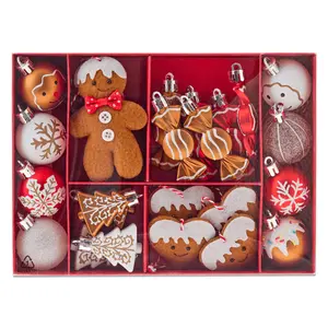 [Christmas Gift] 24-Pack Brown & White Mini Gingerbread Ornaments, Classic Cookie Decor for Halloween & Christmas