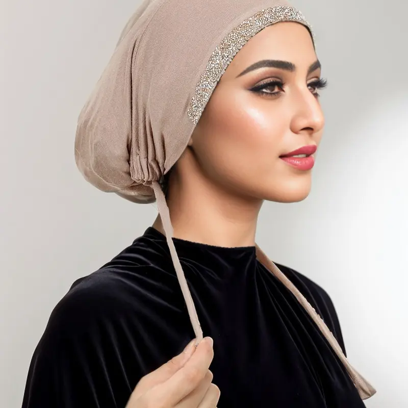 Women's Rhinestone Decor Instant Hijab, Stretchy Modesty Hijab, Modest Fashionable Hijab for Daily Wear, Women's Muslim Islamic Clothing for All Seasons, Clothes for Women, Stretchable Hijab