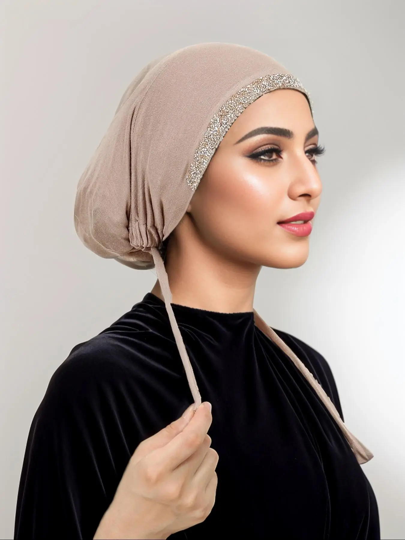 Women's Rhinestone Decor Instant Hijab, Modest Fashionable Hijab for Daily Wear, Women's Islamic Clothing for All Seasons, Clothes for Women