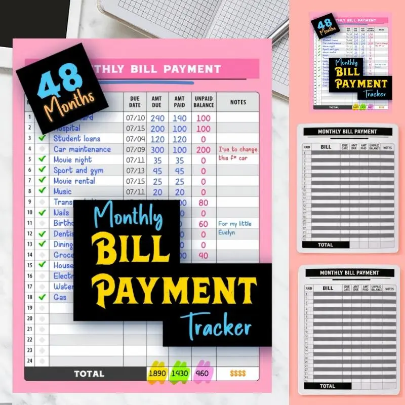 Bill Payment Tracker - Paperback 960 Records for 4 Years, Bank Account Tracking, Debt Payoff Planning & Expense Tracking - Durable Bound Notebook for Monthly Financial Overview & Budgeting daily planner,Teacher appreciation gifts,Graduation gifts