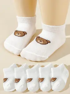 5 Pairs Cute Cartoon Bear Baby Booties, All-Season Infant Socks, Perfect for Daily Wear, Adorable Toddler Footwear, Baby Clothing, Socks Set