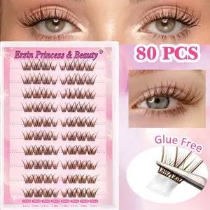 80 Pcs Self Adhesive False Eyelashes, Strip Lashes, Cross Design, Mixed Lengths 10-14mm, Curled and Voluminous, Anime Style Fake Lashes