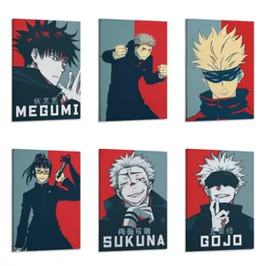 Japanese Urban Fantasy Anime Character Canvas Print, Bold Color Block Manga Portrait Wall Art, Decor for Living Room, Bedroom, Game Room, Dorm, Office, Man Cave