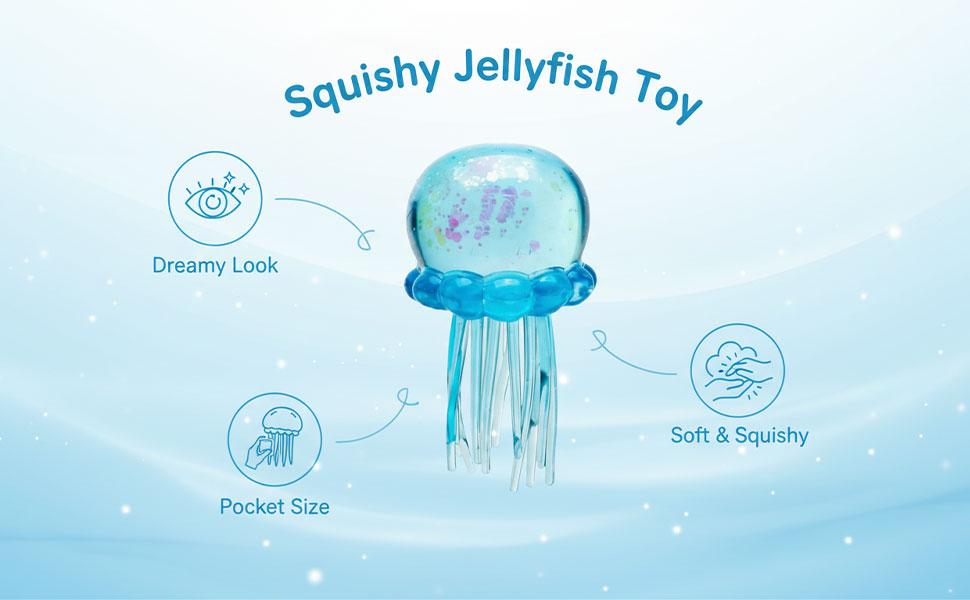 Viral Glitter Jellyfish Squeeze Stress Ball, Soft Fidget Sensory Toy for Kids & Adults, Calm Down Toy for ADHD Anxiety Autism Stress Relief, Suitable for Home Office Travel