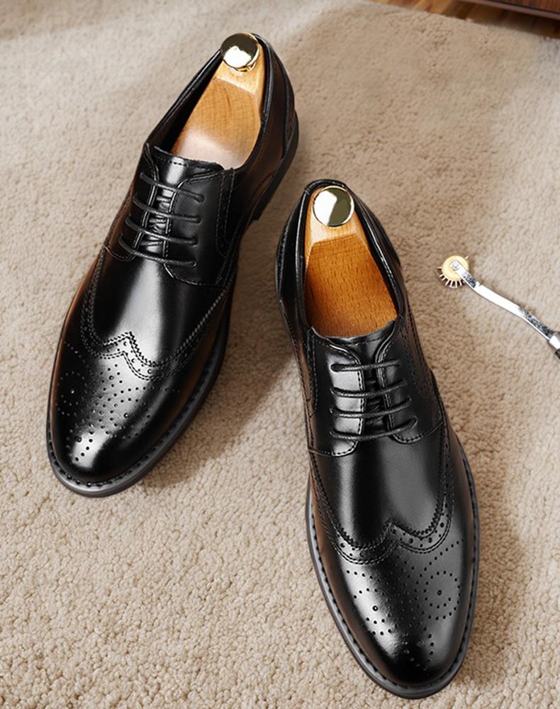 Men's Classic Brogue Wingtip Oxford Dress Shoes, Formal Leather Lace-Up Shoes6661