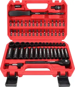 Sedy 64-Piece 1/4" Drive Impact Socket Wrench Driver-Bits Set, Cr-V Metric&SAE Deep and Shallow Socket Set, S2 Power Bits with Quick-Release Ratchet Handle, Universal Joint, Bit Holder, Power Drill Adapter