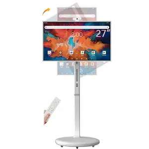 KVKID 27" Smart Portable TV on Wheels, 1080P FHD Rolling TV with Rotatable Touch Screen, Android 13 OS, 8GB+128GB Storage, Built-in Battery, Voice Remote, Full Rotation Mobile TV for Home, Outdoors
