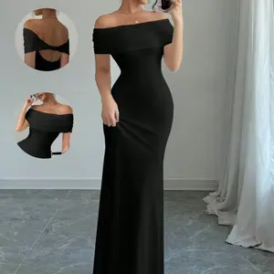 [Oder 10-12days] Aesthetic Off Shoulder Maxi Dress Women Sexy Twist Back Bodycon Gown Elegant Night Luxe Party Outfit Multiple Options