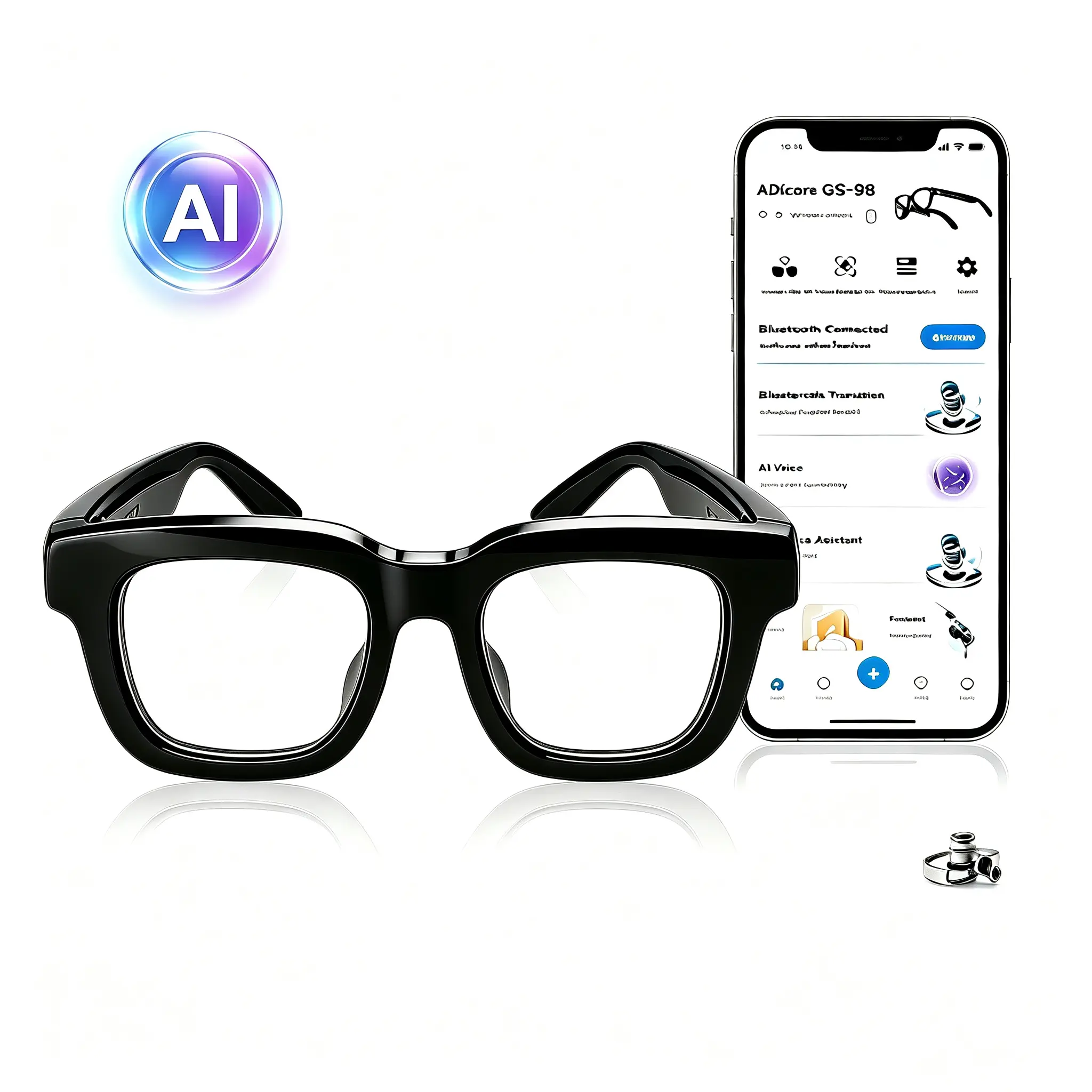 Veidoo Bluetooth Wearable AI Smart Glasses,Sunglasses with Camera,Real-Time Translation,Open-Ear Audio,Hands-Free Calls for iOS & Android
