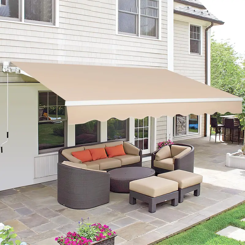 Manual Retractable Awning Water-Resistan Lounge Polyester Cover with Crank Handle, Outdoor for Patio Deck, Home, Backyard, Balcony Aesthetic Canopy Shade Sunshade Canopy