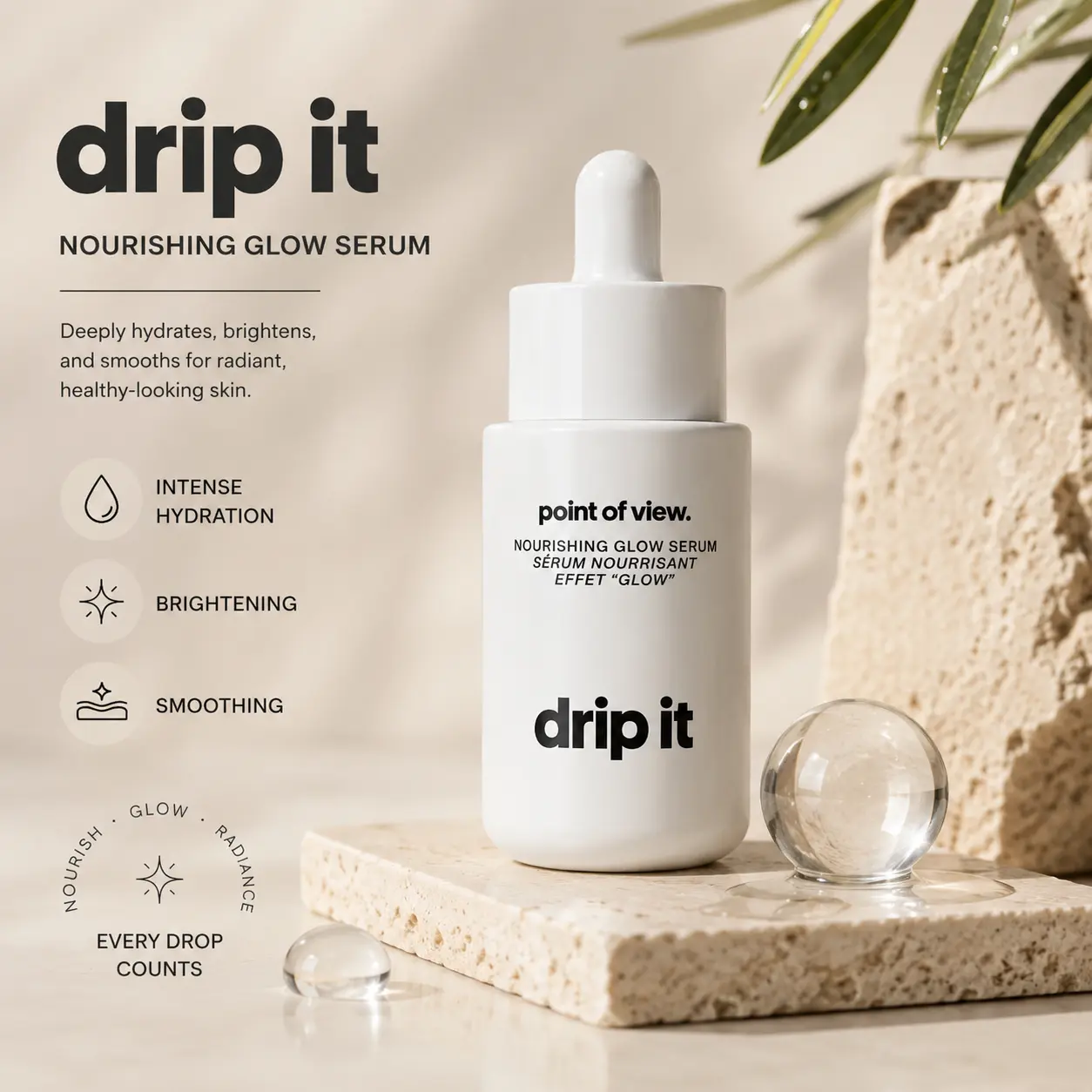 Drip It by Point of View: Nourishing Glow Serum Korean Dewy Niacinamide Vegan Moisturizer Radiant Moisture Hydrate Hydrating