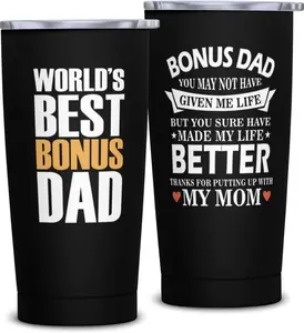 World's Best Bonus Dad Tumbler, Gift for Step Dad on Father's Day, Stainless Steel 20 Oz Tumbler For Father's Day, Birthday Gift Idea for Dad Husband