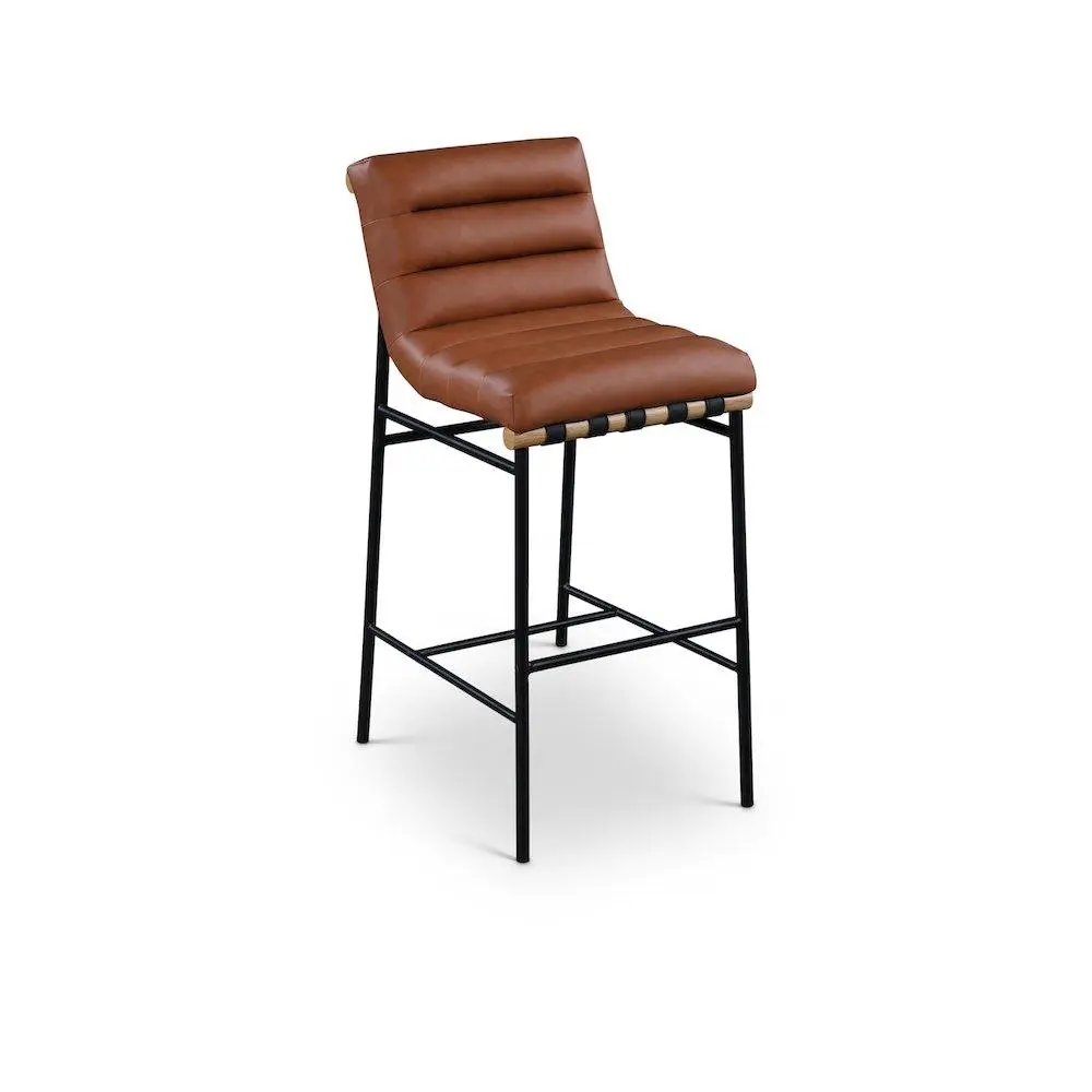 Burke Cognac Vegan Leather Barstool, Cushioned Seat Single-Person Indoor Furniture Chair