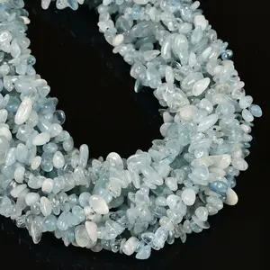 Natural Aquamarine Irregular Pebble Nugget Chips Beads Size 7-8mm 34" Strand Loose Beads