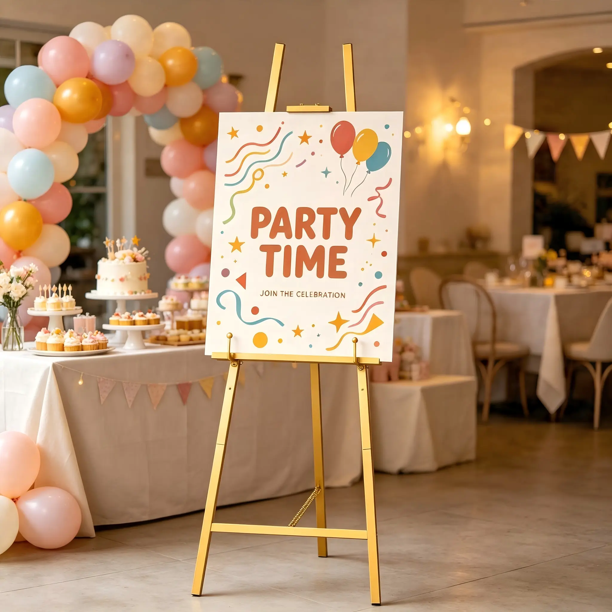 57.5-Inch Height-Adjustable Metal Foldable Floor Standing Easel, Golden Foldable Stand for Party & Wedding Decor, Signs, Arts, Home Supplies