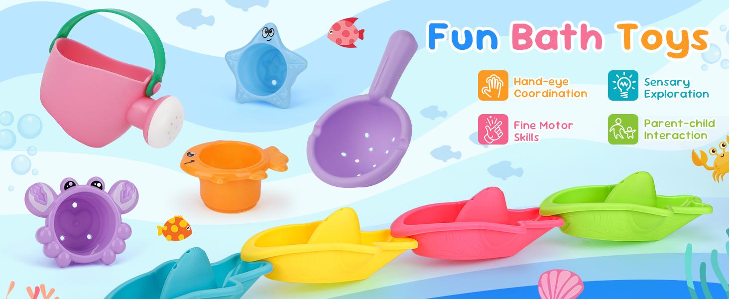 Summer Spring Gift Baby Bath Toys for Kids Ages 1-3 Toddler Bath Toys Mold Free for 2-4 Bathtub Sand Beach Pool Water Toys for 1+ Year Old Girl Gifts 9 PCS (Color Random)