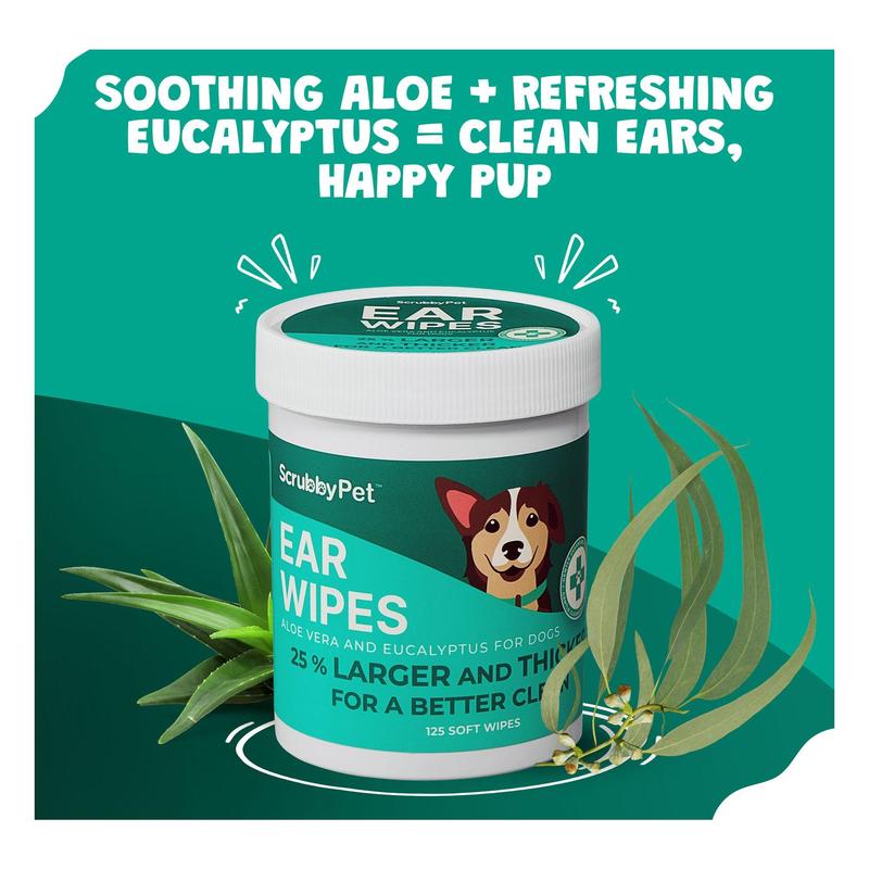 Scrubby Pets 125 Count Aloe Vera/Eucalyptus EarWipes for Dogs