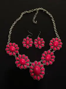 Southwestern Genuine Turquoise & White Matrix Squash Blossom Necklace - 017