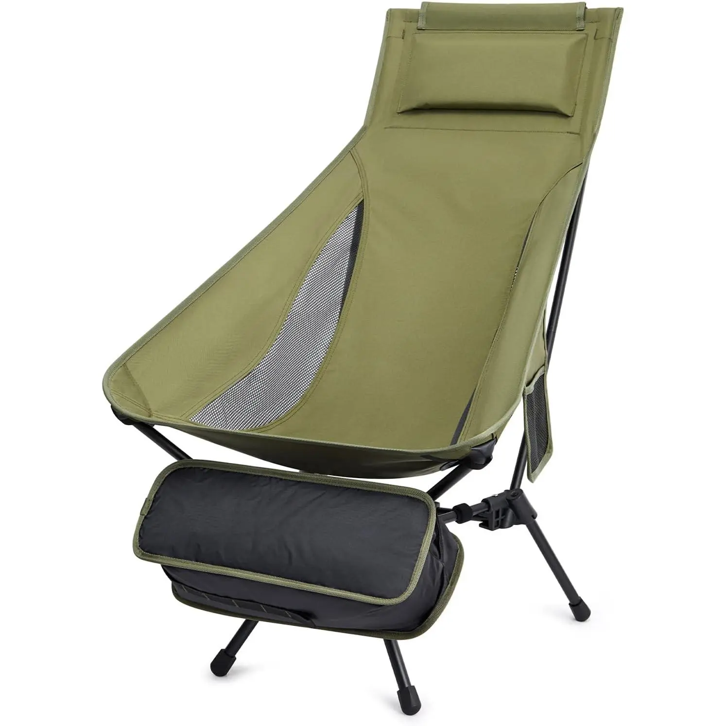 Folding Lightweight Camp Chair High Back Camping Chair Backpacking Chair Heavy Duty 330lbs with Headrest Pocket Green