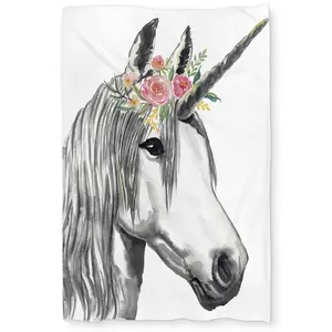 Begin Home Decor C1DCTXLWQQ9AA6 Unicorn Gray Twin Size Extra Long Duvet Cover - Kids Art Home Decor for Bedrooms