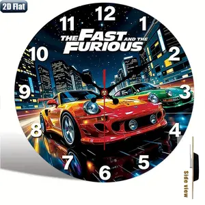 1 piece. Fast and playful racing-themed wall clock, featuring a red and green sports car city night scene design, modern home creative silent wall clock, silent decoration, creative clock (AA batteries not included)