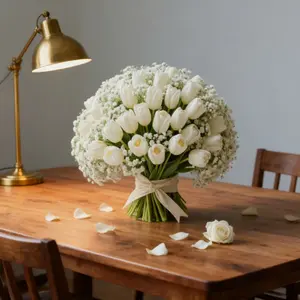 56pcs Tulip & Starflower Artificial Flowers, Realistic Touch, Thick Petals, PU Plastic Stems, Perfect for Valentine's Day, Mother's Day, Home Decoration Bouquet