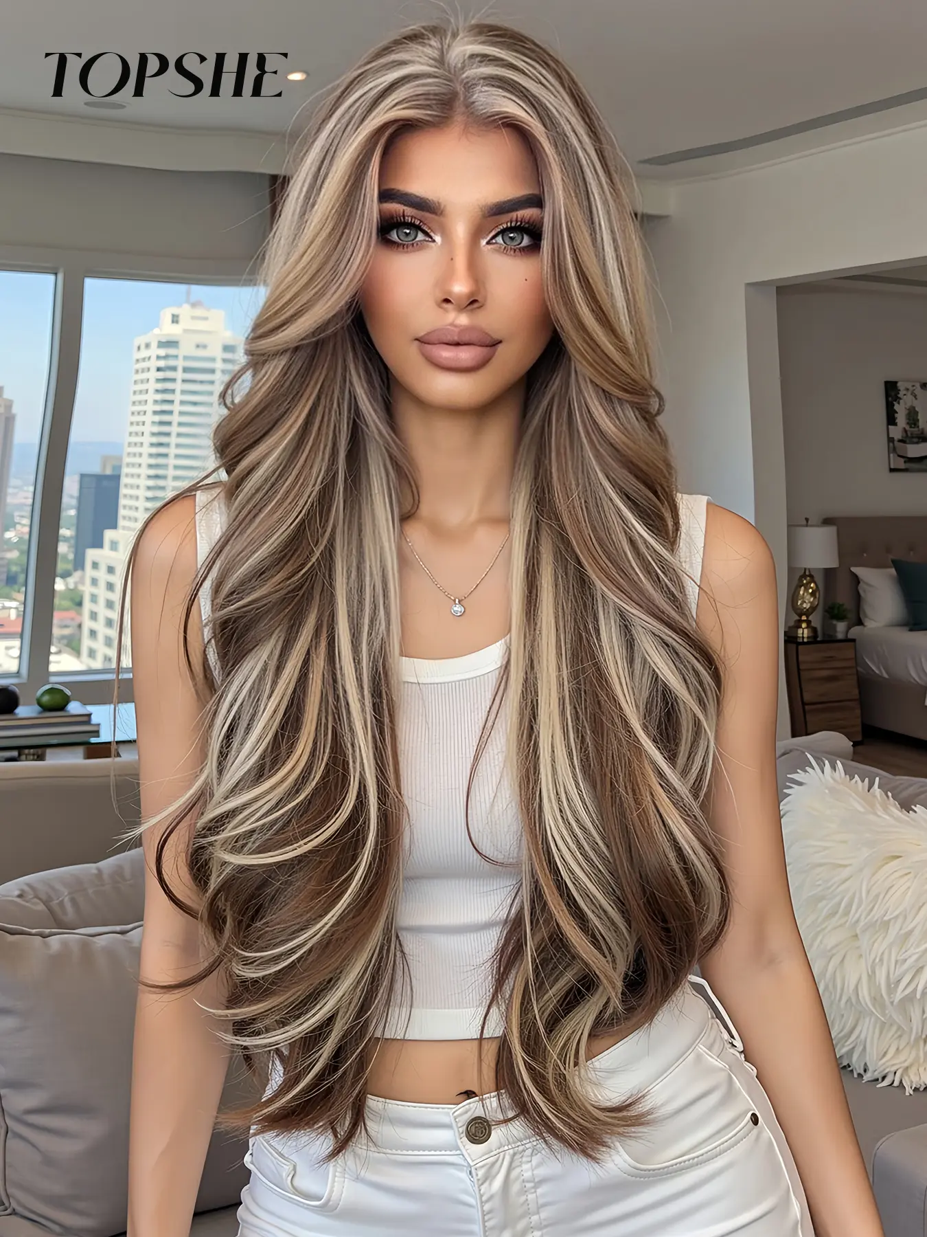 Topshe 28 Inch Piano Color Lace Front Full Head Wig, Long Curly Hair, High Temperature Resistant, Natural Comfort, Women's Daily Wear, Loose Curly Wig, Synthetic Lace Wig, Lace Frontal Wigs, Heat Resistant Wigs