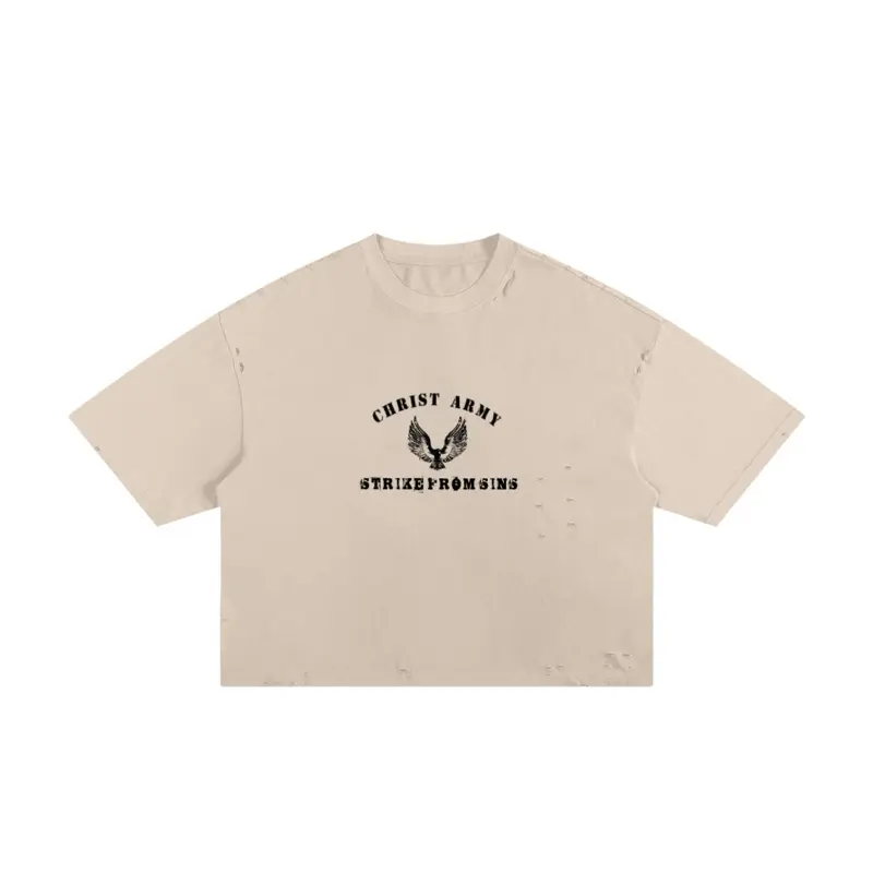 STRIKE- BOXY CROPPED RIPPED T-SHIRT