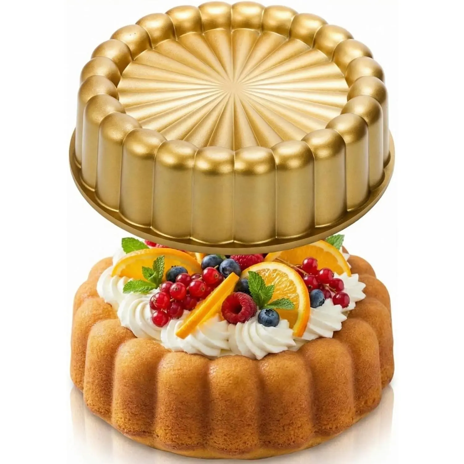 9.5 Inch Charlotte Cake Pan Reusable Fluted Nonstick Aluminium Flower Shape Mold for Cheese Chocolate Strawberry Shortcake Brownie Tart Pie