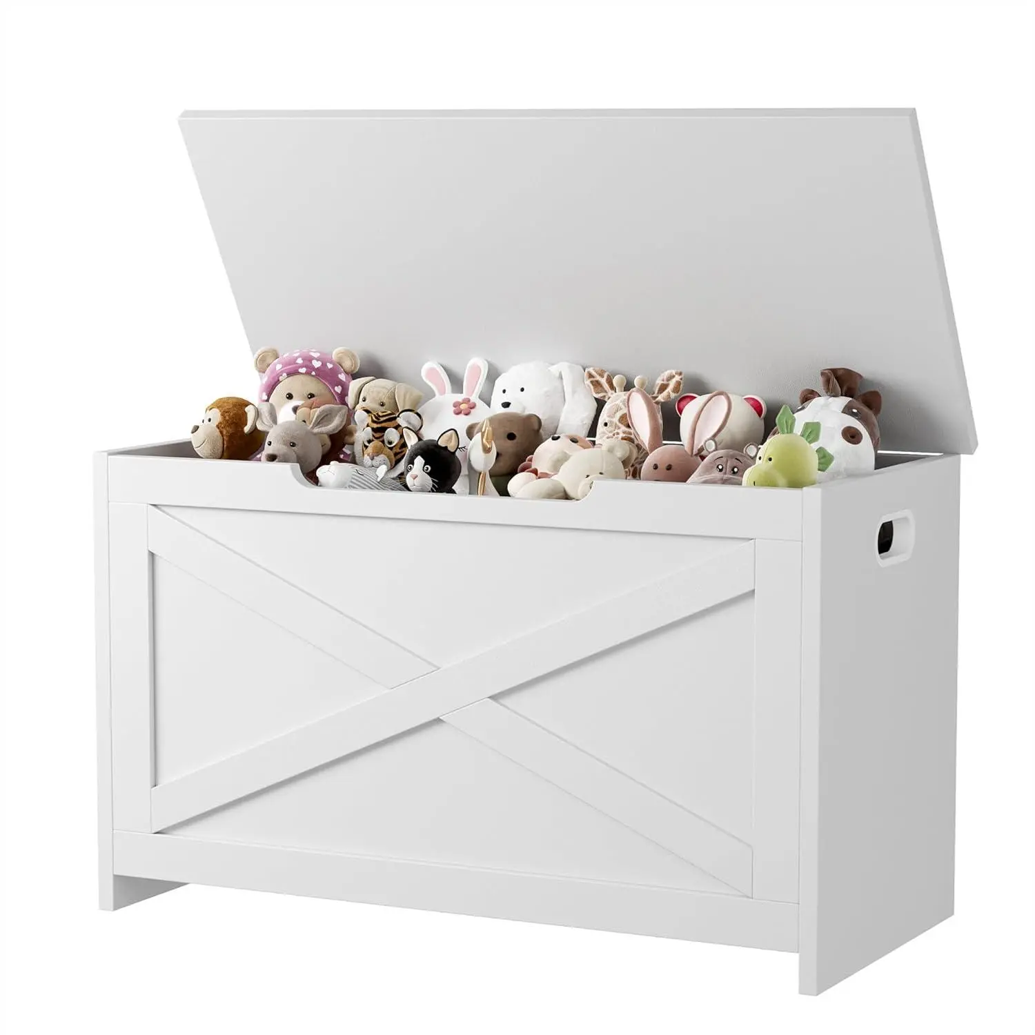 Garvee White 30 in Storage Chest, Wooden Storage Bench with Safety Hinge, Easy Assembly, Large Shoe Bench for Entryway, Living Room, Bedroom