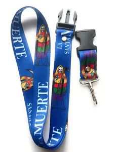 Blue Santa Muerte Keychain Lanyard Llavero de la Santa Muerte azul