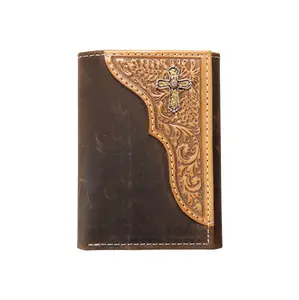 Nocona Western Wallet Tri-Fold Leather Embossed Cross Concho - N500050244
