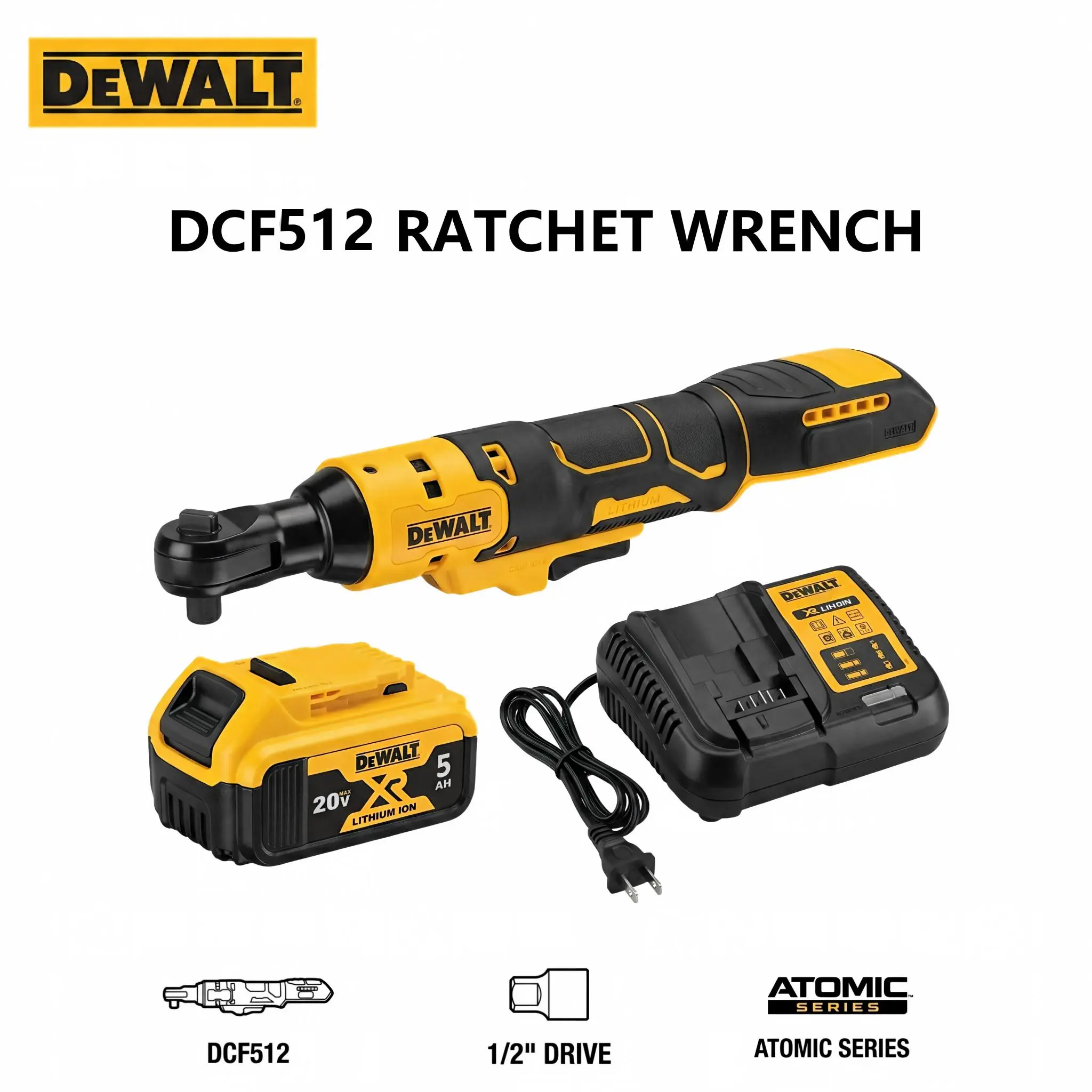 DEWALT DCF512 1/2 Inch Brushless Cordless Long-Handled Ratchet Wrench, 95Nm Max Torque, Ball Detent Square Drive, LED Light, Heavy-Duty Handheld Tool for Auto Repair, Bolt Jobs