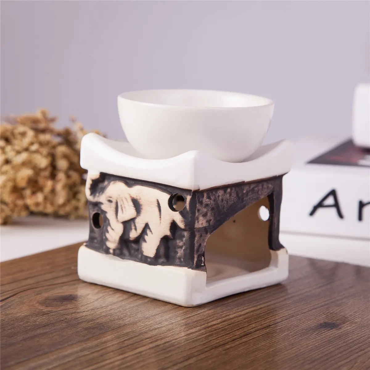 Thy Home OLBA097 Feng Shui Zen Ceramic Bowl Essential Oil Burner Diffuser - Candle Tea Light Holder, Scented Room Fragrance Freshener for Aromatherapy Decor