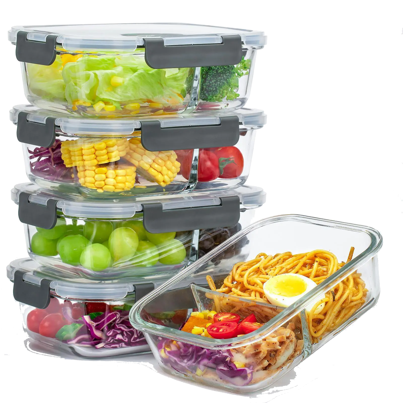 AISOON 5-Pack 36oz Borosilicate Glass Food Storage Containers for Kitchen, Upgraded Snap-Lock Airtight Leak-Proof Stackable Lids, Oven Freezer Dishwasher Safe Lunch Containers