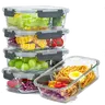 AISOON 5-Pack 36oz 2-Compartment Borosilicate Glass Food Storage Set, Upgraded Snap-Lock Airtight Leak Proof Lids, 752ºf Oven-Safe, Freezer-Compatible, Dishwasher-Safe Glass Saves Time, Stackable Gym Lunch Containers (Silicone Stretch Lids Option)