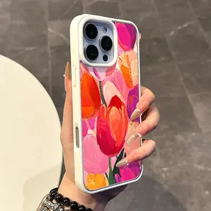 Magnetic Compatible Case for iPhone 17 16 E Pro Max 15 Plus 14 13 12 11 XS XR, Pastel Colorful Tulip Oil Painting Print | Silicone, Lightweight, Aesthetic, Scratch Resistant, and Cute Protection