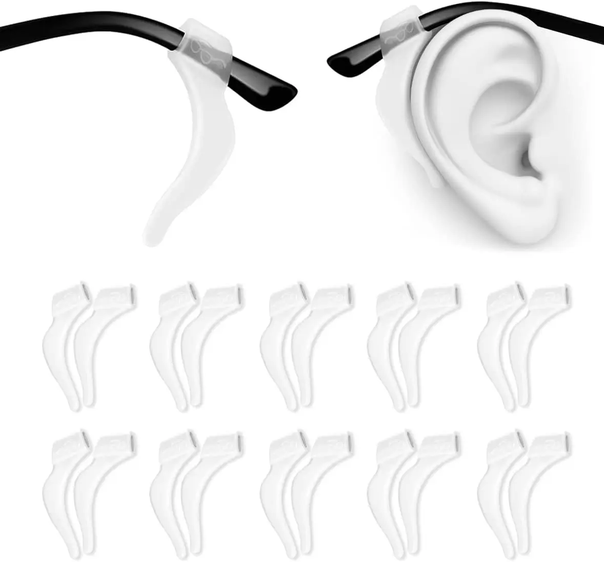 Soft  Eyeglass Ear Hooks, 10 Pairs of Non-Slip Eyeglasses Ear Grips for Glasses, Sunglasses, Reading Glasses