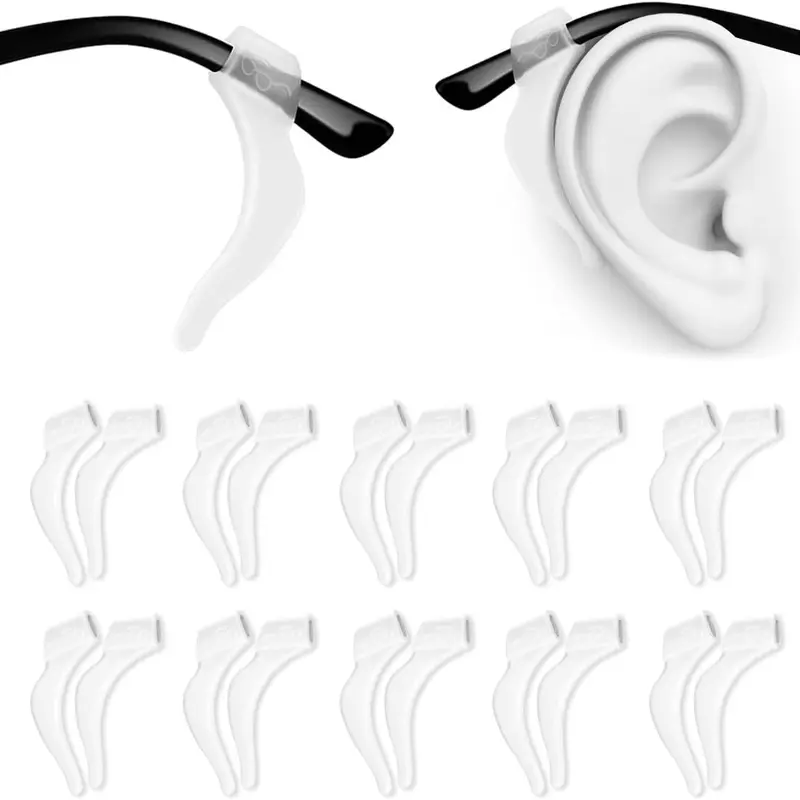 10 Pairs Comfortable Synthetic Silicone Eyeglass Ear Hooks - Adjustable Curved, Allergy-Free, 6-12mm Wide Modern Non-Slip Glasses Grips, Transparent Accessory for Individuals Who Wear Glasses, School Use